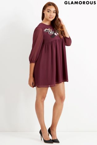 Glamorous Curve Embroidered Smock Dress